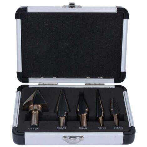 Vtizikl 5Pcs HSS Forets étagé Mèche conique Trépan à redan kit Outil électrique avec Boîte range