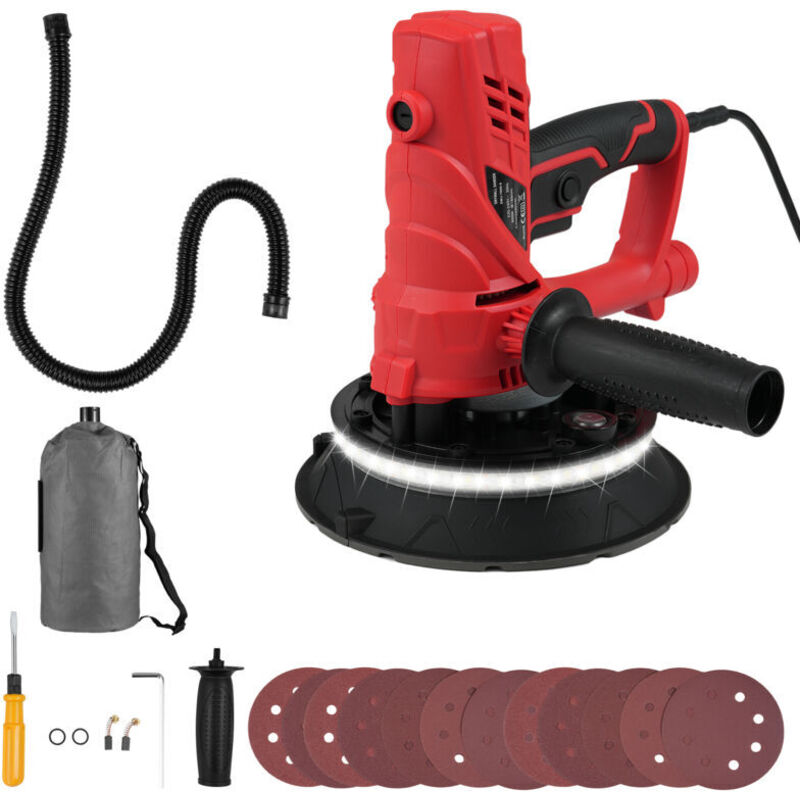 Vtizikl 850W Ponceuse murale pour cloisons sèches, Moteur électrique 1500-2600TR/MIN, ponceuse à disque avec 6 vitesses variables, compris tuyau