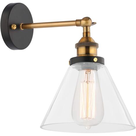 Vtizikl Applique Murale Industrielle E27 Verre Éclairage Métal Intérieur Réglable Abat-jour évasé entonnoir Vintage Luminaire pour Chambre Maison Cuisine Salle à manger Couloir Café Salon Loft bar [Cl