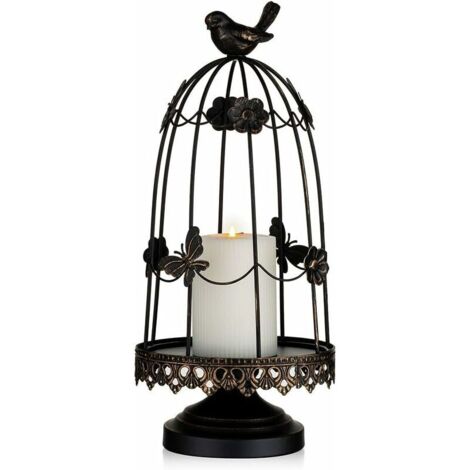 Vtizikl Bougeoir Décoratif en Cage à Oiseaux pour Décor Antique, Adapté pour Les Bougies de Jardinière Fleurs Affichage Guirlande pour la Décoration Vacances Pièce Maîtresse Mariage, Noir 38cm