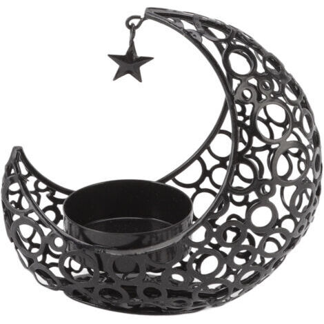 Vtizikl Bougeoir romantique en forme de lune, bougeoir creux en fer pour mariage, décoration de nol, Table basse à manger, noir