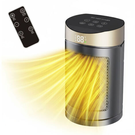 Vtizikl Chauffage soufflant céramique PTC 1500 W, écoénergétique avec mode ECO et télécommande, minuterie 12 heures, protection contre la surchauffe et le basculement, oscillation à 90°, pour la chamb