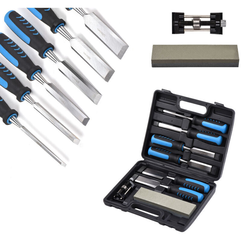 Vtizikl Ciseaux à Bois en Cr-V Professionnels 9 Pièces, Largeur de 6/13/19/25/32/38 mm, avec Capuchon en Métal et Lame de Protection pour Menuiserie