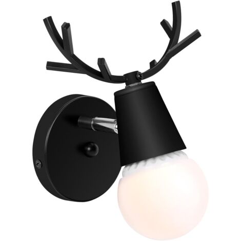 Vtizikl Créatif Applique Murale Moderne Lampe Murale Simple Lampe de Mur Fer E27 Base Tête de Cerf Nordique Style Art Déco pour Chambre, Salon, Chambre d'enfants, Restaurant, Couloir, Escaliers, Noir