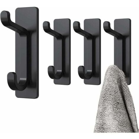 Vtizikl Crochet Adhesif Mural, Porte Serviette Salle de Bain, Accroche Torchon Cuisine, Porte Manteau Adhésif, Attache Murale Sans Percer, Etanche, Noir