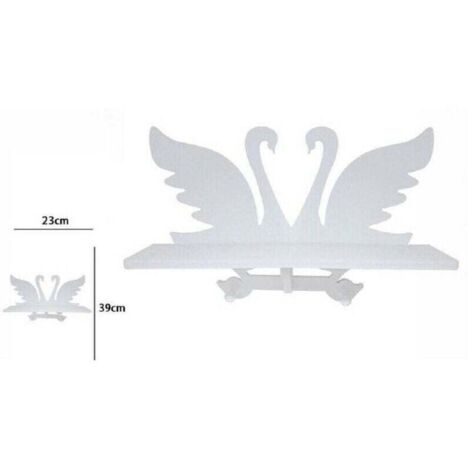 Vtizikl Decorazione Parete In Legno Bianco Con Mensola 2 Appendini Cigni 23 X 39 Cm -