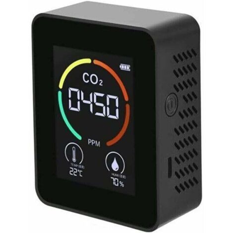 Vtizikl Détecteur de CO2  – Détecteur de dioxyde de carbone – Moniteur de température et d'humidité – Mesure rapide du CO2 – Noir