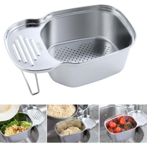 Vtizikl Égouttoir/passoire d'évier de cuisine  en acier inoxydable, panier de rangement pour aliments, passoire d'angle rectangulaire multifonctionnelle pour cuisine et salle de bain