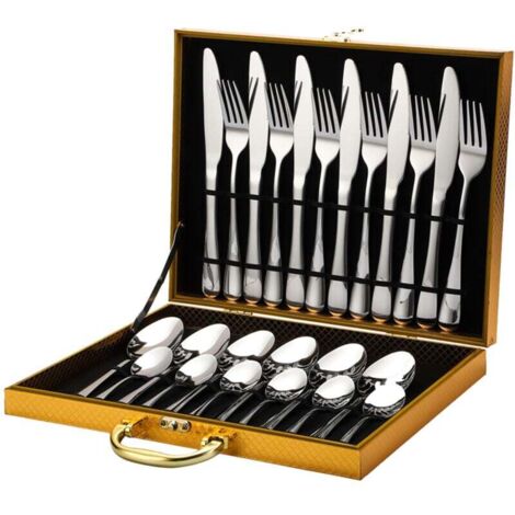Vtizikl Ensemble de Couverts de Table 24 Pièces pour 6 Personnes en Acier Inoxydable. Épaisseur 3 mm et Poli Miroir. Design Moderne.-argent