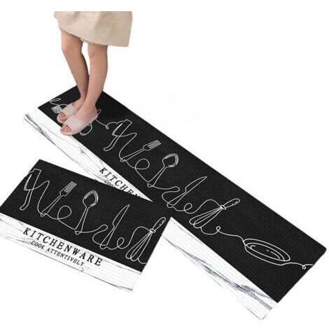 Vtizikl Ensemble de tapis de cuisine antidérapants – Velours cristal imperméable – Dimensions 40 x 60 cm + 40 x 120 cm – Facile à nettoyer