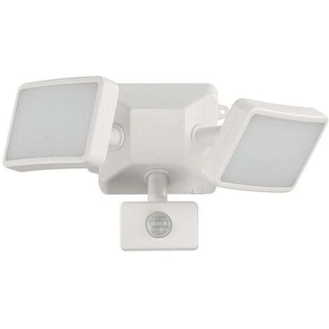Vtizikl Foco LED blanco con sensor de movimiento ajustable, foco LED exterior de doble cabezal, IP54 resistente al agua, 1200 lm, 18 W, luz blanca diurna de 6500 K, para parques, garajes y entradas.