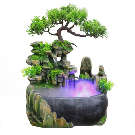 Vtizikl Fontaine d'intérieur avec Eclairage Plantes et Pierres Décoratives Fontaine Décorative d'intérieur Fontaine Zen de Table avec Lumière LED Fontaine Feng Shui pour Maison, Bureau