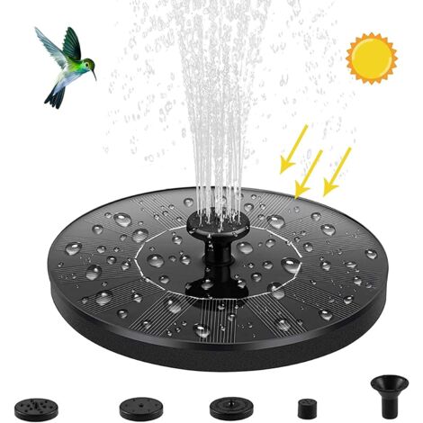 Vtizikl Fontaine solaire avec panneau solaire de 1,5 W, pompe à eau solaire à 6 effets, pompe à eau solaire pour étang de jardin ou piscines, réservoir à poissons, piscine