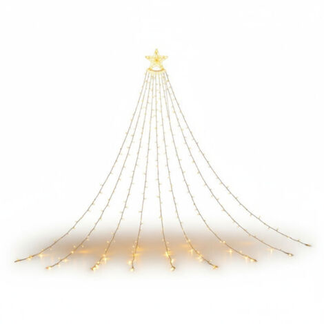 Vtizikl Guirlande lumineuse solaire d'extérieur en forme de cascade avec ciel étoilé, 350 LED, 3,5 mètres, étanche, avec télécommande, Télécommande en forme d'étoile pentagonale avec 8 modes d'éclaira