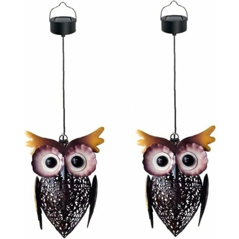 Vtizikl Hibou Lanterne solaire de jardin Lampe animal extérieur fer décoratif suspendu lumière 2PCS, lanterne Hibou solaire