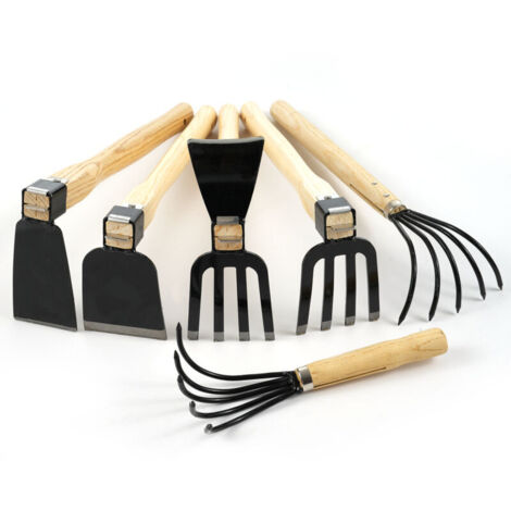 Vtizikl Hoe à double usage avec poignée en bois courte, outil de jardin à main 2 en 1 Râteau et houe, idéal pour desserrer ou un sol de désherbage