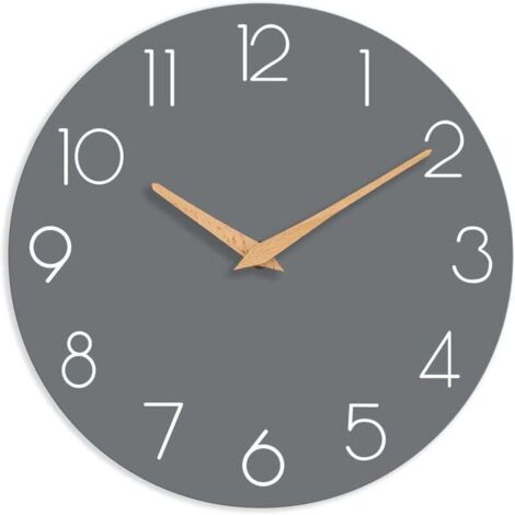 Vtizikl Horloge murale en bois de 25 cm, silencieuse et sans tic-tac, adaptée à la chambre, au salon, au bureau, à l'hôtel (gris)