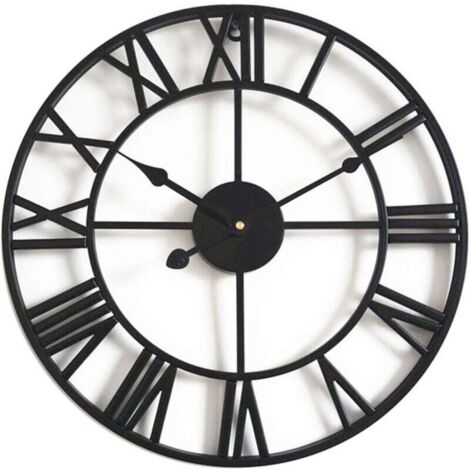 Vtizikl Horloge murale  Silent Vintage, grande horloge squelette en métal de 40 cm, horloge décorative pour salon, cuisine, bar, hôtel, bureau et maison (noir)