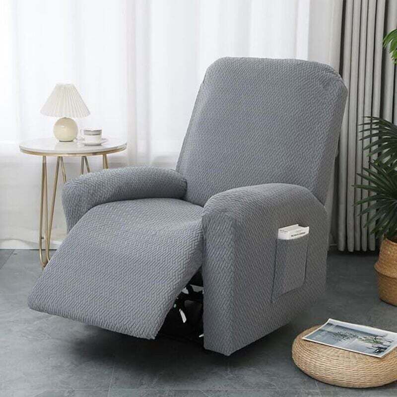 Vtizikl Housse de Fauteuil Relax Inclinable Electrique, Jacquard Gris Foncé Housse pour Canapé Relax, Élastique Housse de Fauteuil Extensible 4