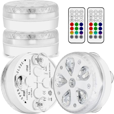Vtizikl jardin piscine Éclairage de piscine submersible LED étanche avec télécommande RF, minuterie, 16 LED, ventouse et aimant