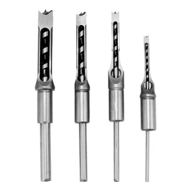 Vtizikl Jeu de 4 bédanes Forets à trou carré, bédanes creux en acier Outils de menuiserie Set (1/4-1/2-5/16-3/8 pouces)