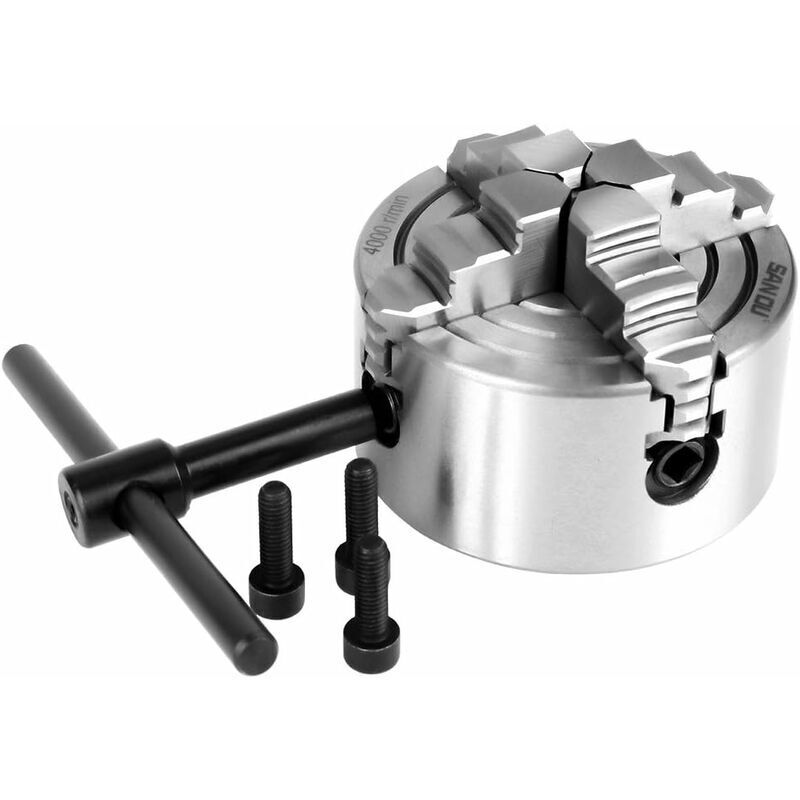 Vtizikl K72-80 Mandrin Tour 4 Mors Indépendant Réglable et Réversible Dia. 80mm, Mandrin de Tour en Métal de Mâchoire Indépendante, Accessoires de