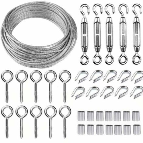 Vtizikl Kit de alambre de acero inoxidable de 30 m y 2 mm para colgar (con tensor y gancho M5) para escalada, vallas de jardín y tendederos.