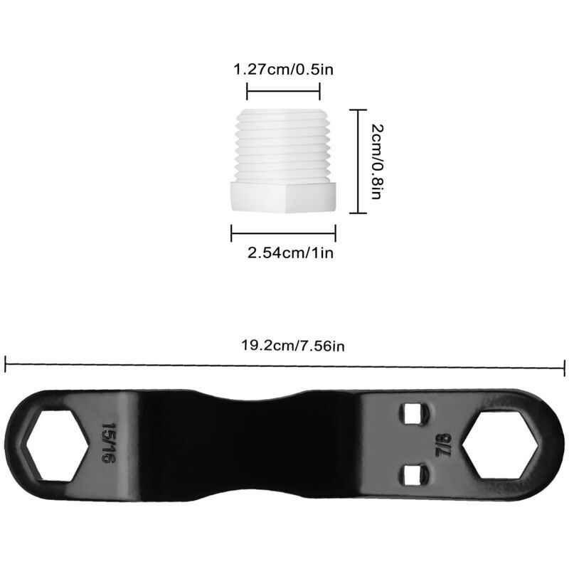 Vtizikl Kit de vidange pour chauffe-eau de camping-car - Clé coudée + bouchons NPT 1/2'' + ruban PTFE - Compatible 7/8'' & 15/16''
