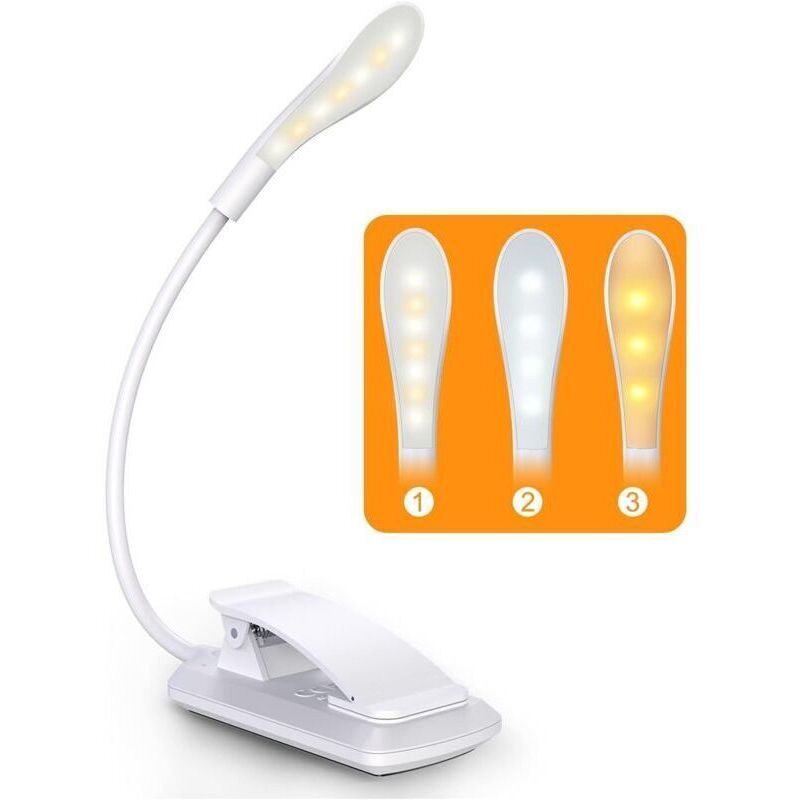 Vtizikl Lámpara De Lectura Led Recargable, Cuello Flexible De 360°, 3 Temperaturas De Color, 3 Niveles De Brillo, Interruptor Táctil, Mini Luz Nocturna, Lámpara De Lectura, Luz De Viaje.