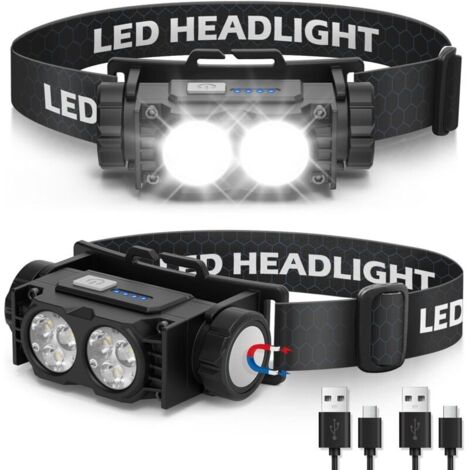 Vtizikl Lampe Frontale 2 Pièces,Lampe Frontale LED Ultra Puissante ,Torche Frontale 3 Modes IPX5 Étanche Rechargeable USB,Pour Pêche,Camping,Cyclisme,Running (Noir)