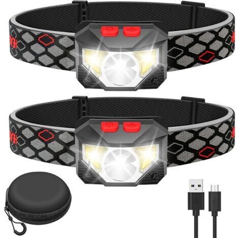 Vtizikl Lampe Frontale LED ,2 Pièces Super Lumineux Capteur De Mouvement Lampe, 1500 Lumens 10 Modes Torches Frontales 1200mAh Rechargeable USB, Lampe Torche Étanche, Camping, Randonnée, Pêche, Travai