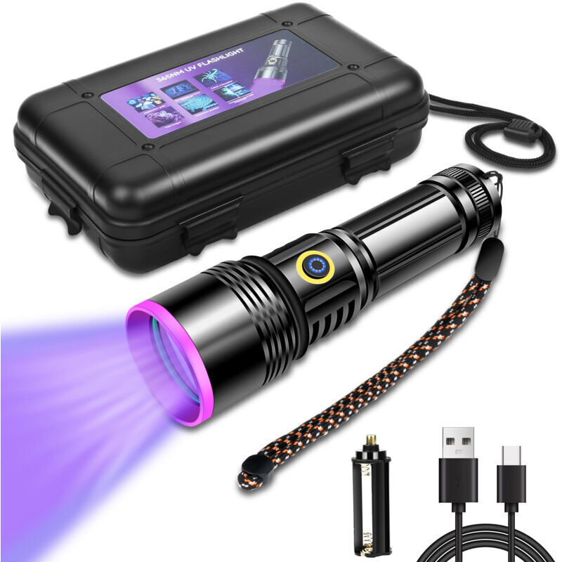 Vtizikl Lampe torche UV 30 W 365 nm rechargeable par USB, lumière noire, détecteur d'urine animale pour durcissement de la résine, ambre, minéraux,