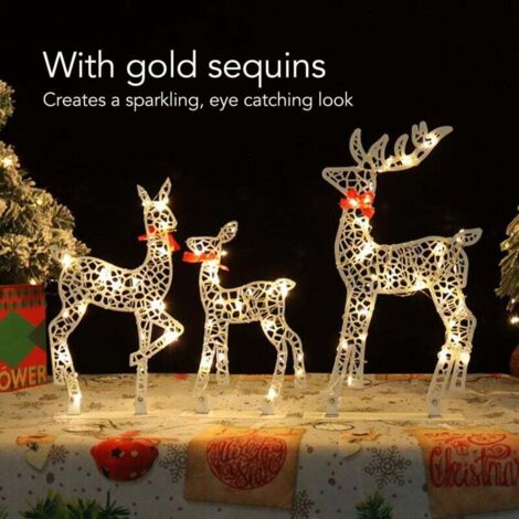 Vtizikl LED Rennes Lumineux Exterieur, Noel Décoration Rennes Lumineux Blanc Chaud Lumineuse de Noël pour Intérieur Maison Fête Pelouse Deco,3pcs