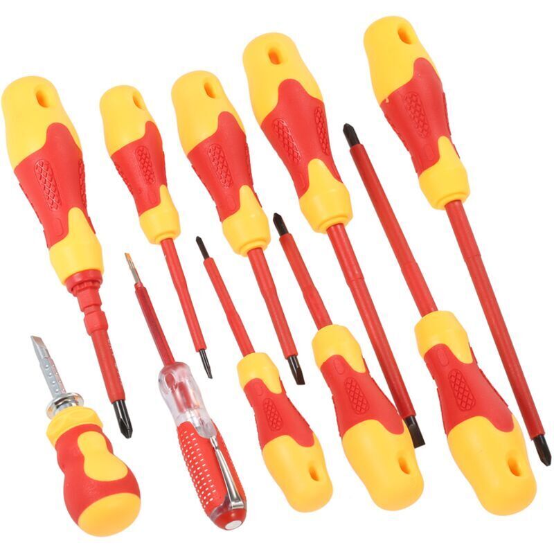 Vtizikl Lot De 10 Pcs Tournevis Isolés VDE, 1000v Pointe Noire Magnétique Poignée TPR Électricien Fente Confort Fendu Phillips et Outils Pozi
