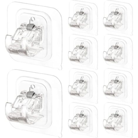 Vtizikl Lot de 10 supports de tringle à rideaux auto-adhésifs, supports de tringle réglables sans clous, crochets pour porte-serviettes, supports de rideaux pour salon, chambre, salle de bain, hôtel