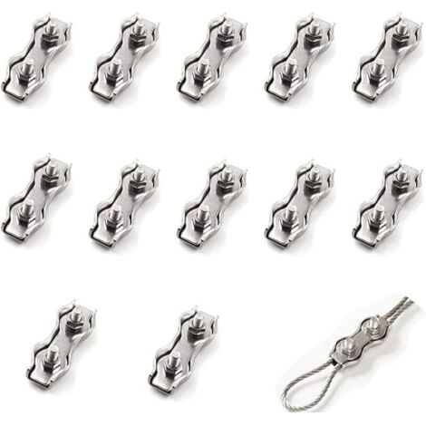 Vtizikl Lot de 12 serre-câbles doubles en acier de 1 mm², connecteur de serre-câble en acier inoxydable, pince de fixation pour câble de frein, utilisée pour les câbles en acier de 1 mm².