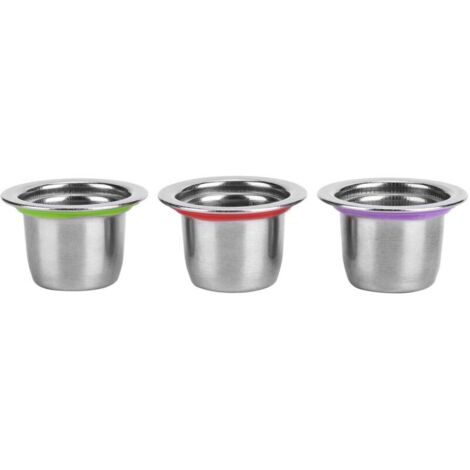 Vtizikl Lot de 3 Capsules de Café Rechargeables en Acier Inoxydable avec Filtre à Dosette Réutilisable pour Machines Nespresso,A