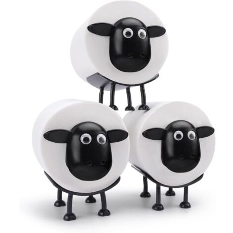 Vtizikl Lot de 3 porte-rouleaux de papier toilette avec motif mouton - Porte-rouleau de papier toilette amusant sur pied - Imprimé en 3D - Noir - Rangement hilarant pour rouleau de papier de soie