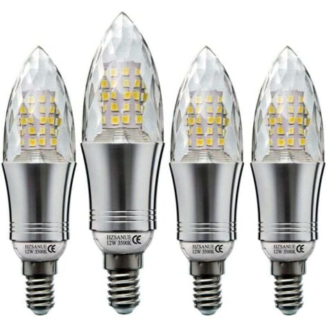 Vtizikl Lot de 4 ampoules LED E14 12W, équivalent à 100W incandescent, lumière blanc chaud, petit culot à vis Edison