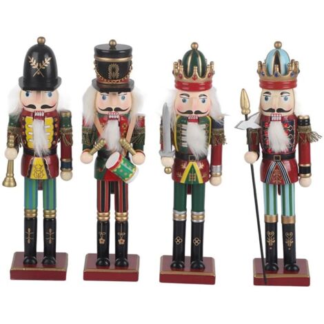 Vtizikl Lot de 4 Soldats Casse-Noisette en Bois de 30 Cm sur Support, Cadeau de Noël, Décoration D'intérieur avec Décoration Exquise pour Arbre de Noël, Convient pour Les Amis et (armée