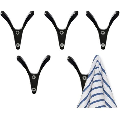 Vtizikl Lot de 5 crochets en alliage de zinc pour porte-manteaux, peignoirs, serviettes, support mural pour cuisine, salle de bain, armoires(Noir)-Fei Yu