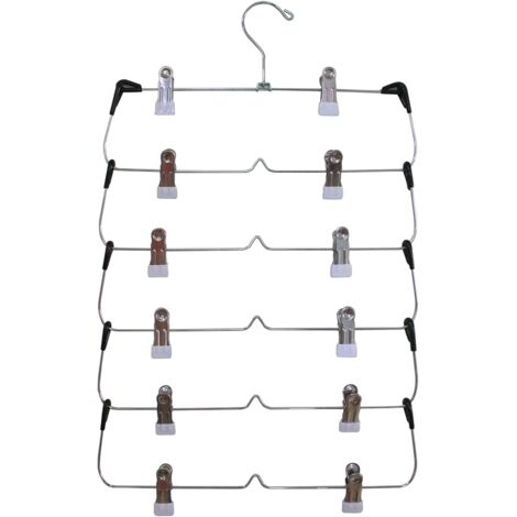 Vtizikl Lot de à pantalons 6 niveaux avec clips - En métal chromé solide et durable - Économie d'espace - Multi-cintres avec clip antidérapant réglable pour pantalons, jupes, pantalons, jeans