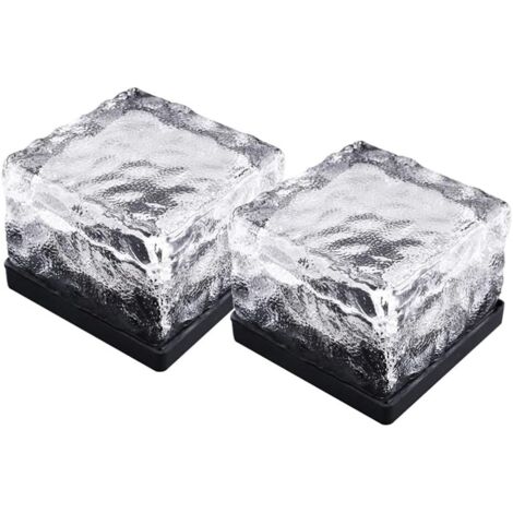 Vtizikl Lumière solaire enterrée, lumière solaire étanche en brique de verre, lumière solaire enterrée pour jardin (2 pièces, lumière blanche)