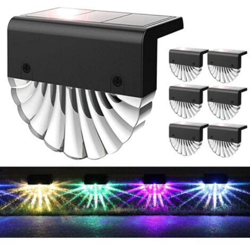 Vtizikl Lumières de pont solaire alimentées à l'extérieur 6 pack RVB Étapes lumières imperméables LED Lumières de clôture Convient aux escaliers