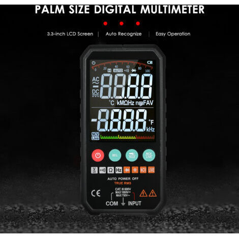 Vtizikl Mastfuyi Multimètre numérique LCD super fin de 3,3 pouces, 6000 points True RMS, compteur universel, haute précision, mesure intelligente, tension AC/DC, capacité, fréquence, continuité,