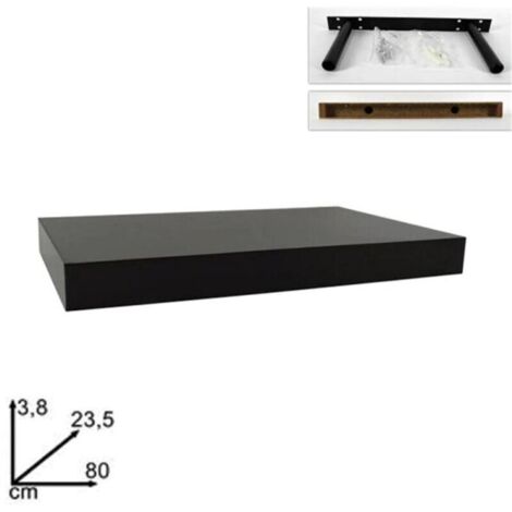 Vtizikl Mensola Da Parete In Legno Mdf 80x23,5x3,8cm Pensile Scaffale A Muro Staffe Nero -