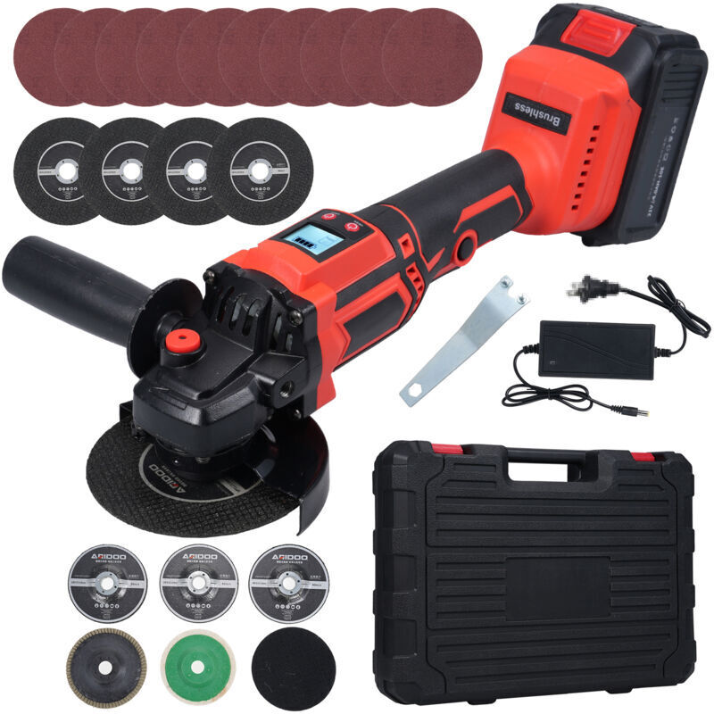 Vtizikl Meuleuse d'angle sans fil, meuleuse d'angle 21V avec 1 batterie 4.0Ah, 12000RPM moteur brushless, disques de coupe 100mm