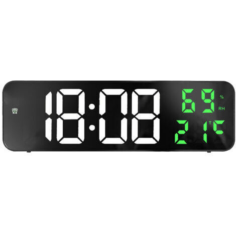 Vtizikl Miroir grand horloge numérique LED, réveil électronique pour la maison, grand écran, horloge murale, blanc et vert