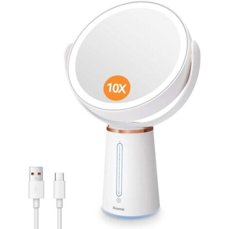 Vtizikl Miroir Maquillage Lumineux Grossissant 10X/1X, Miroir Double Face avec Eclaire Variable et Rotation 360°, Miroir Cosmétique de Table sur Pied Rechargeable 2500mAh pour Soin du Visage