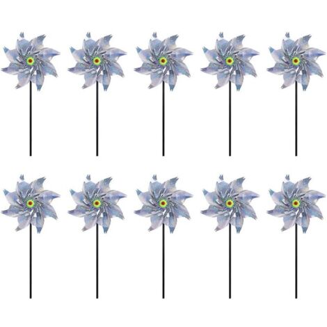 Vtizikl Moulin à vent réfléchissant , lot de 10 moulins à vent anti-oiseaux réfléchissants, moulins à vent d'extérieur pour jardin, répulsif à oiseaux pour protéger jardin/verger/cour